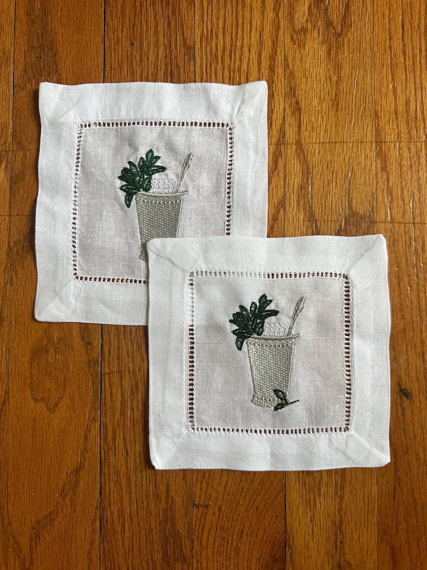 Embroidered Mint Julep Hemstitch Napkins