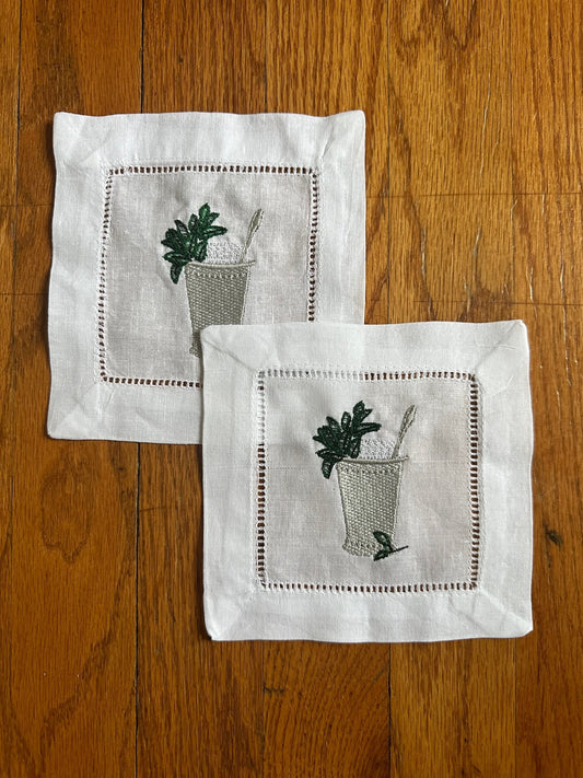 Embroidered Mint Julep Hemstitch Napkins